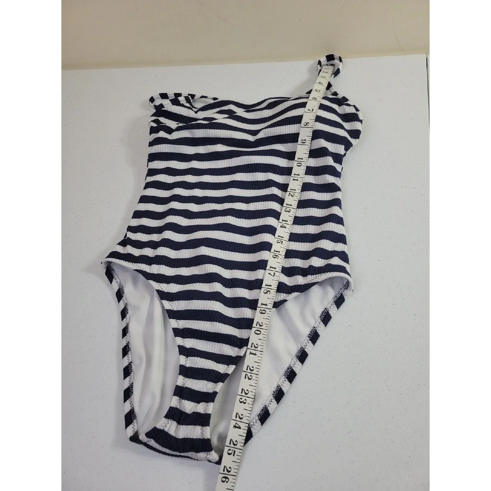 Kona Sol One Piece Swimsuit Nautical Striped Coastal Preppy Navy White Medum